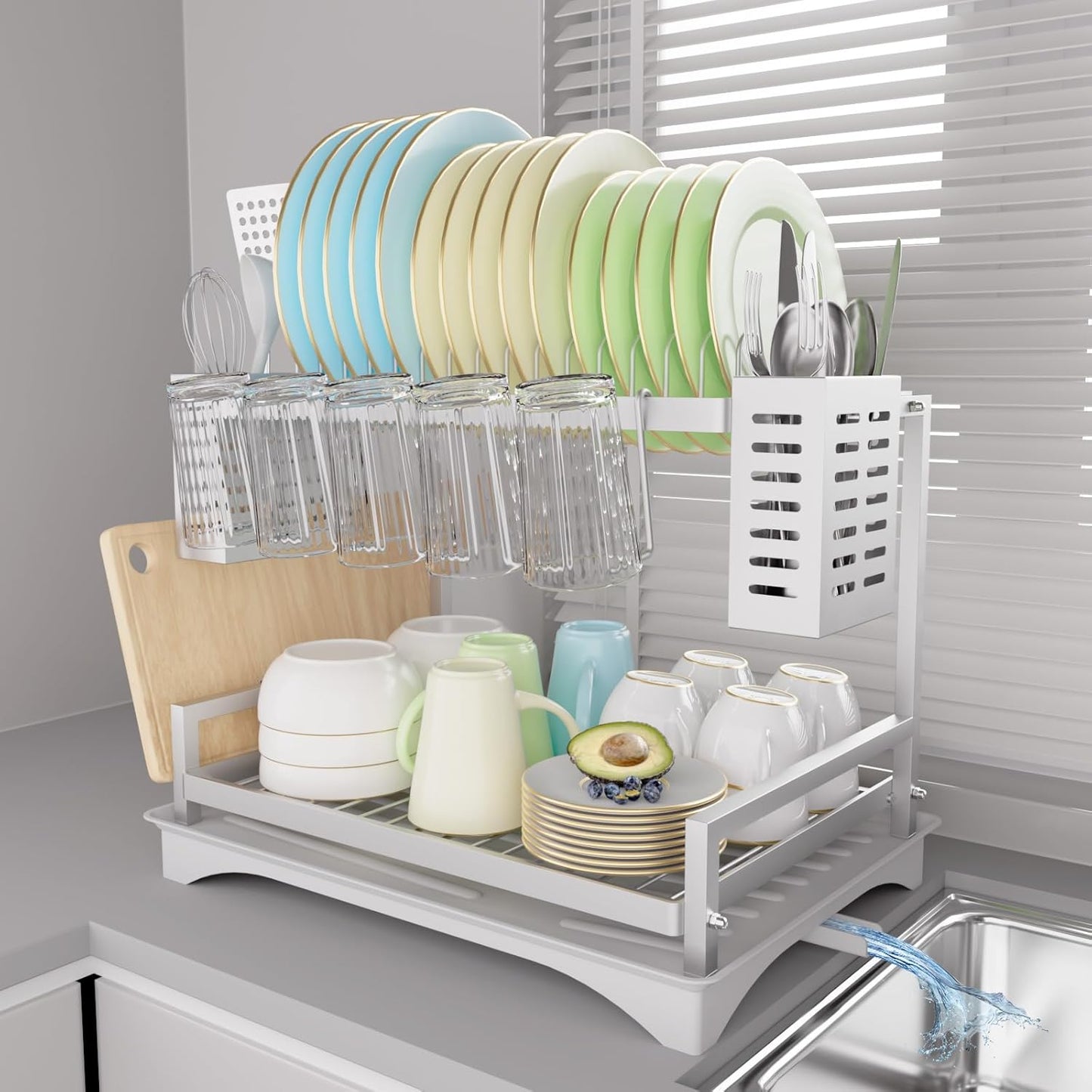 B-Land 2 Tier Dish Drying Rack: Large Rust Proof Kitchen Organizer