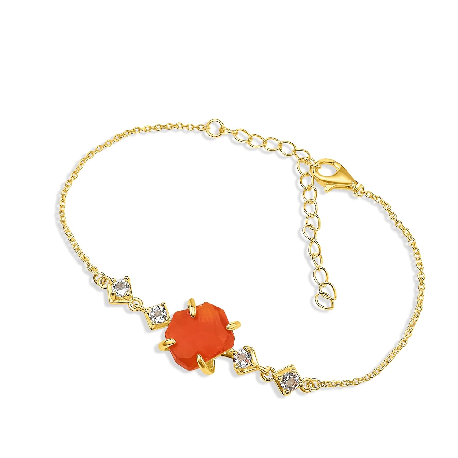 Raw Crystal Chain Bracelet with Genuine Carnelian Birthstone Gift