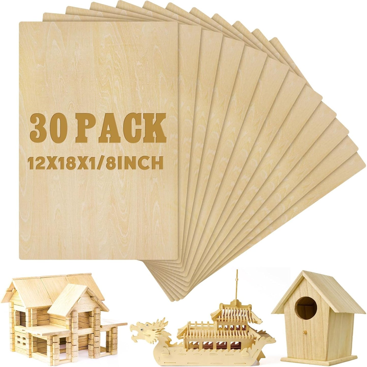 30 Pcs Basswood Sheets for DIY Arts Crafts and Woodworking