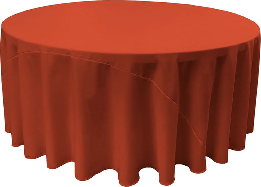 132-Inch Rust Polyester Poplin Round Tablecloth for Events