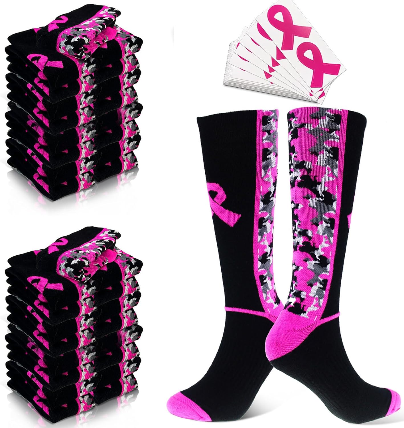 Breast Cancer Awareness Socks with Pink Ribbon Accessories Set
