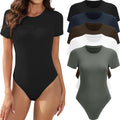 5 Pack Bodysuit Tops for Women - Short Sleeve Round Neck Basics