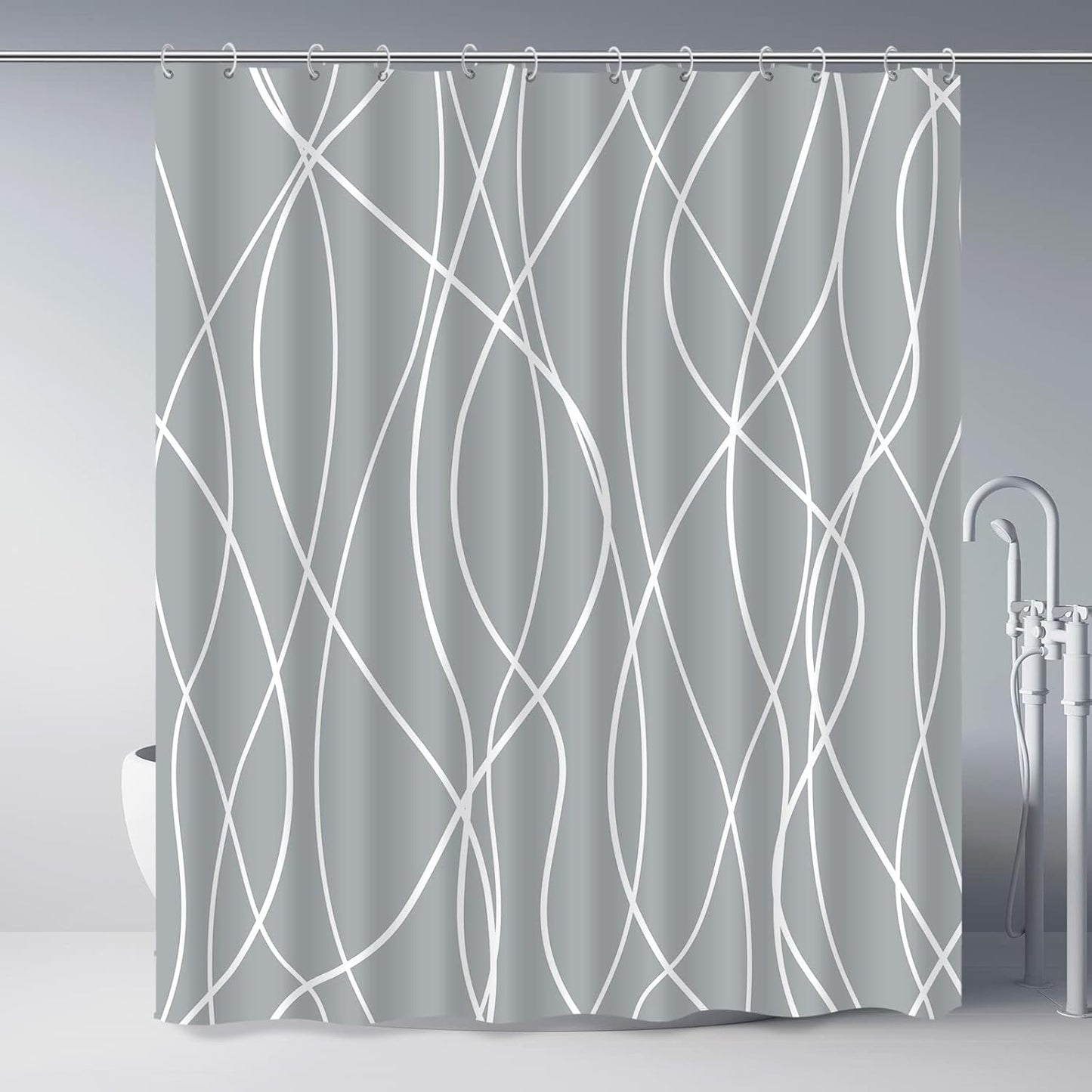 Punkray Light Grey Water Repellent Shower Curtain Set