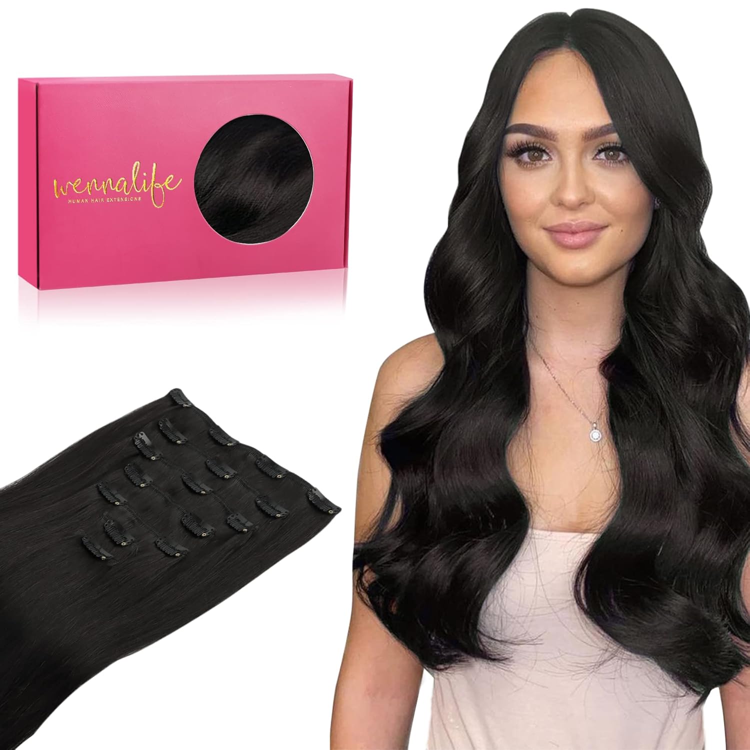 WENNALIFE Clip in Human Hair Extensions for Natural Look