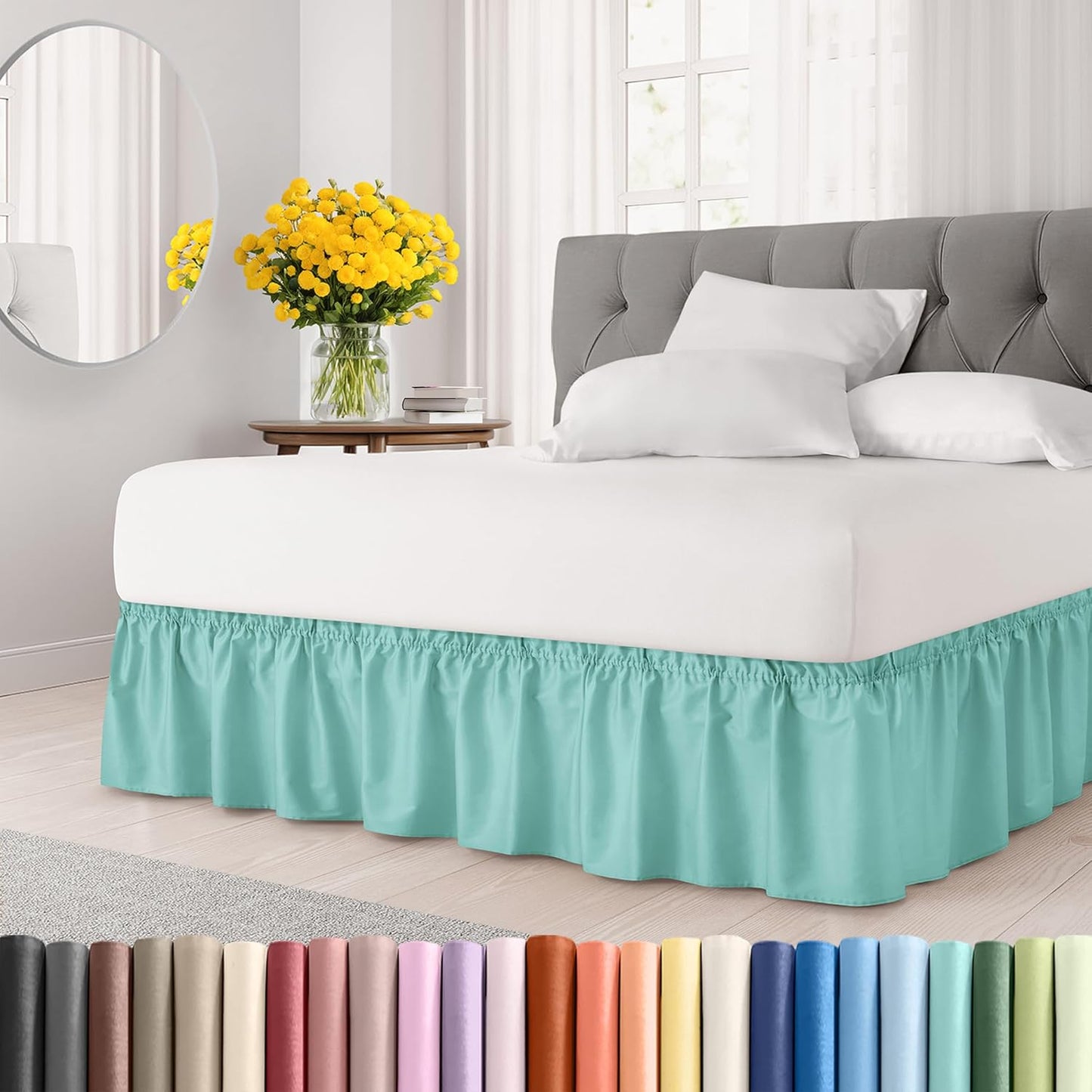 Spa Blue Pleated Bed Skirt - Wrinkle Free, Easy Fit Elastic - Twin Size