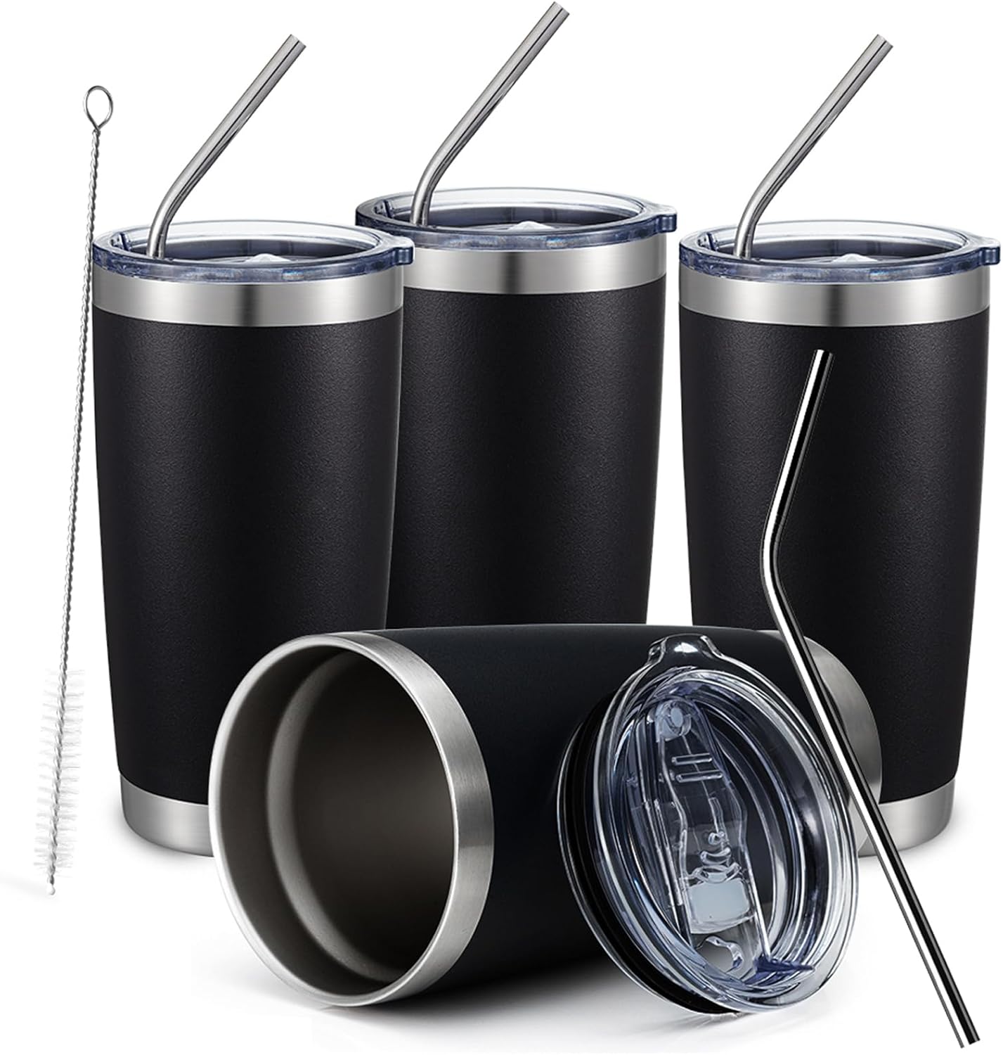 20oz Black Tumbler 4 Pack - Stainless Steel Insulated Travel Mug