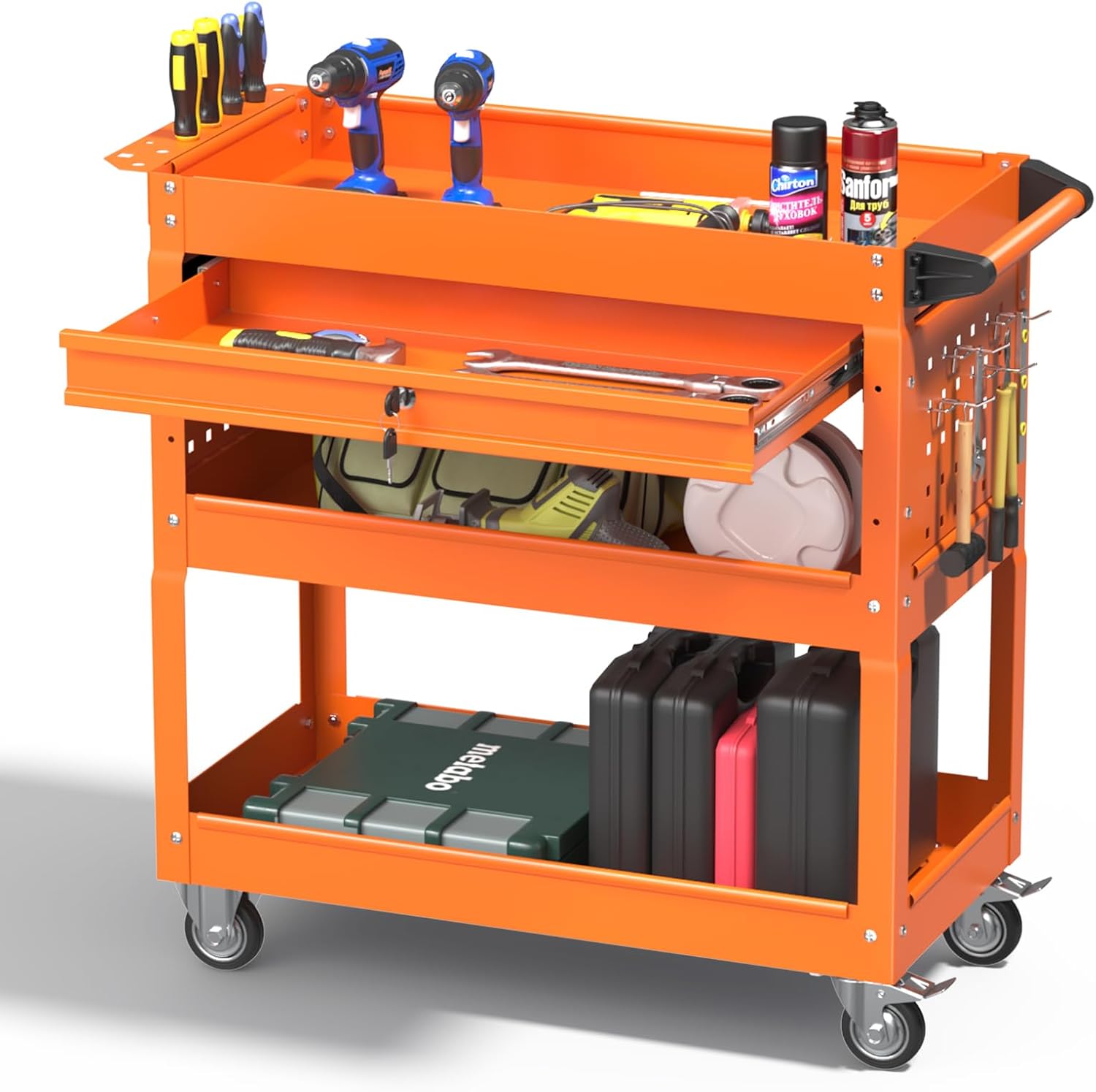 3 Tray Tool Cart with Drawers for Heavy Duty Storage Needs