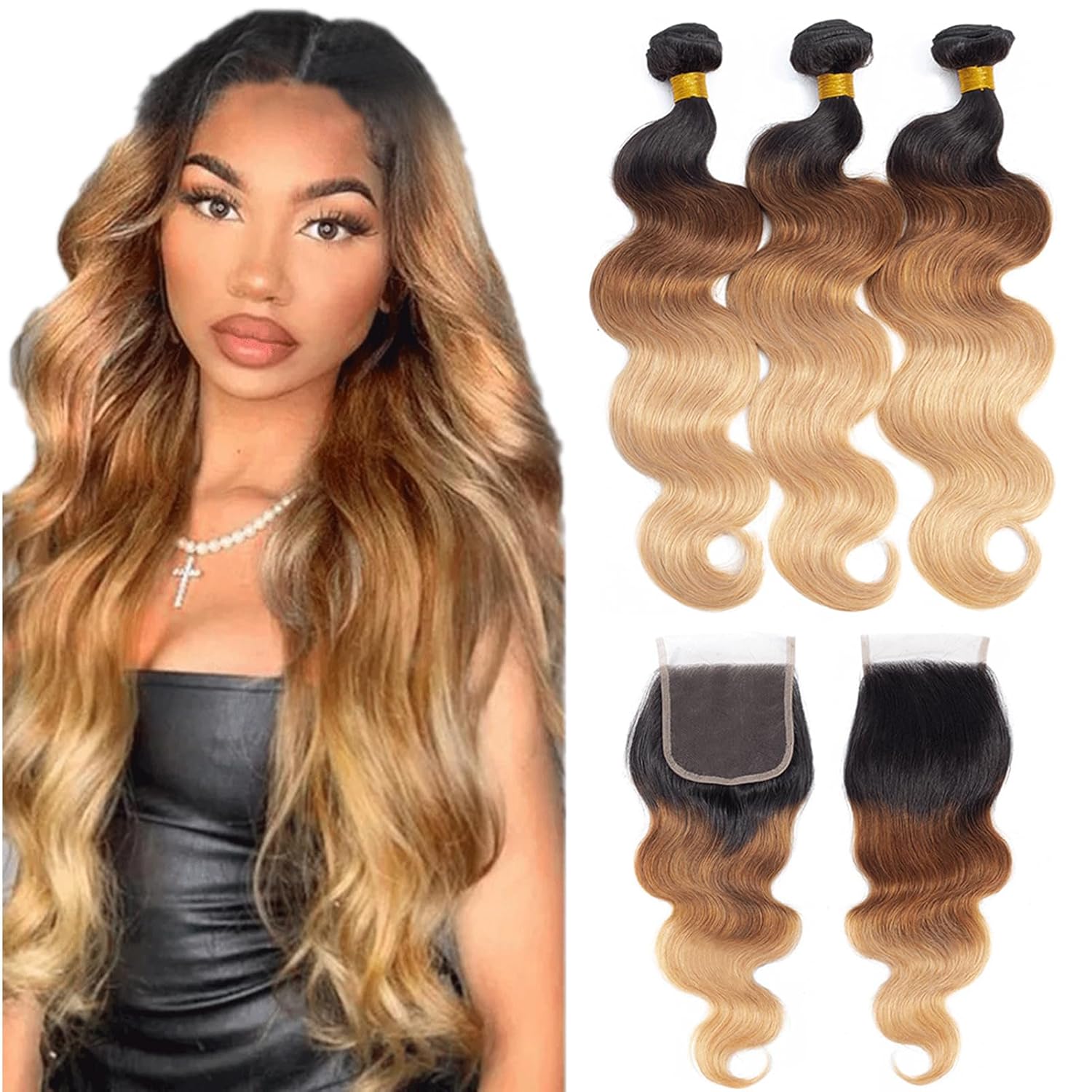 12A Ombre Body Wave Bundles with Closure for Stunning Hair