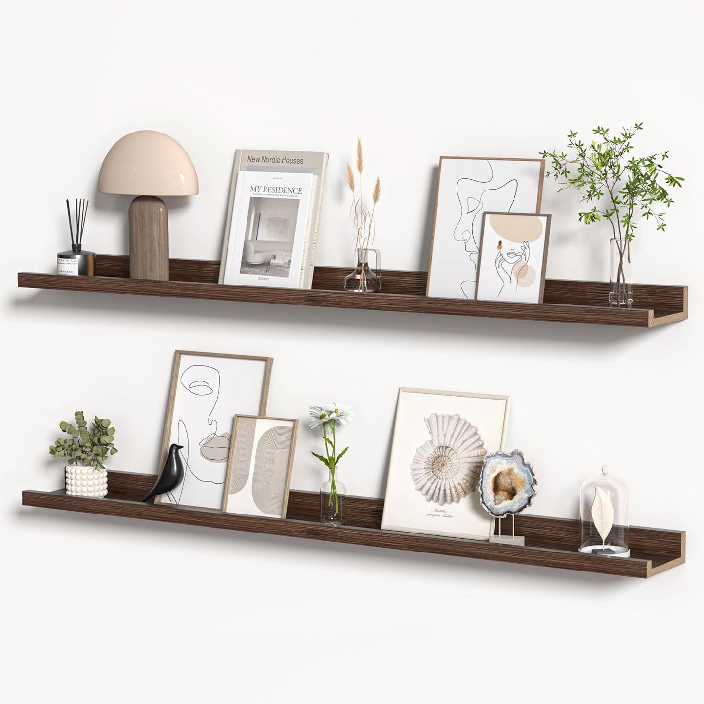 Floating Shelves for Wall - Rustic Solid Wood Set of 2