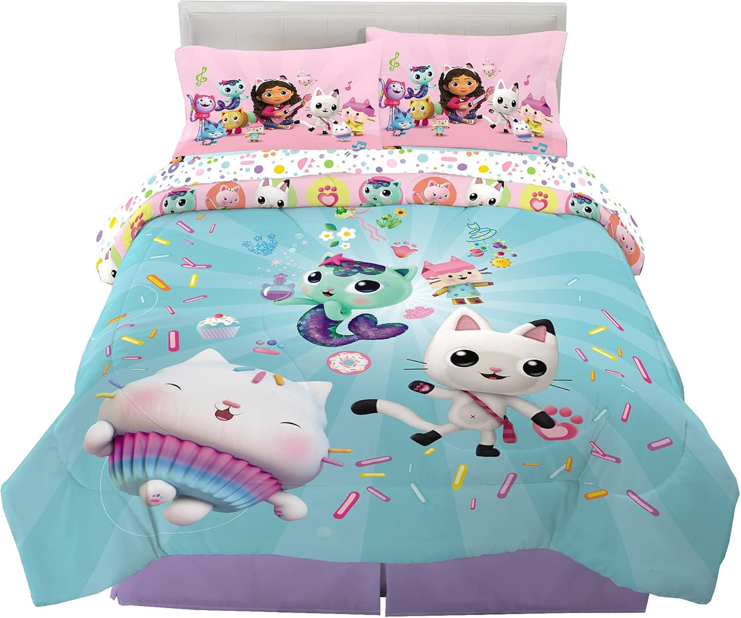 DreamWorks Gabby's Dollhouse Cakey Kids Bedding Set for Full Size