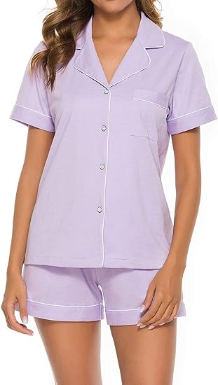 COLORFULLEAF Womens 100% Cotton Pajamas Short Set for Summer