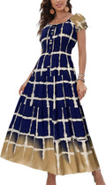 OSTOO Women's Boho Floral Tiered Maxi Dress - Scoop Neck Summer