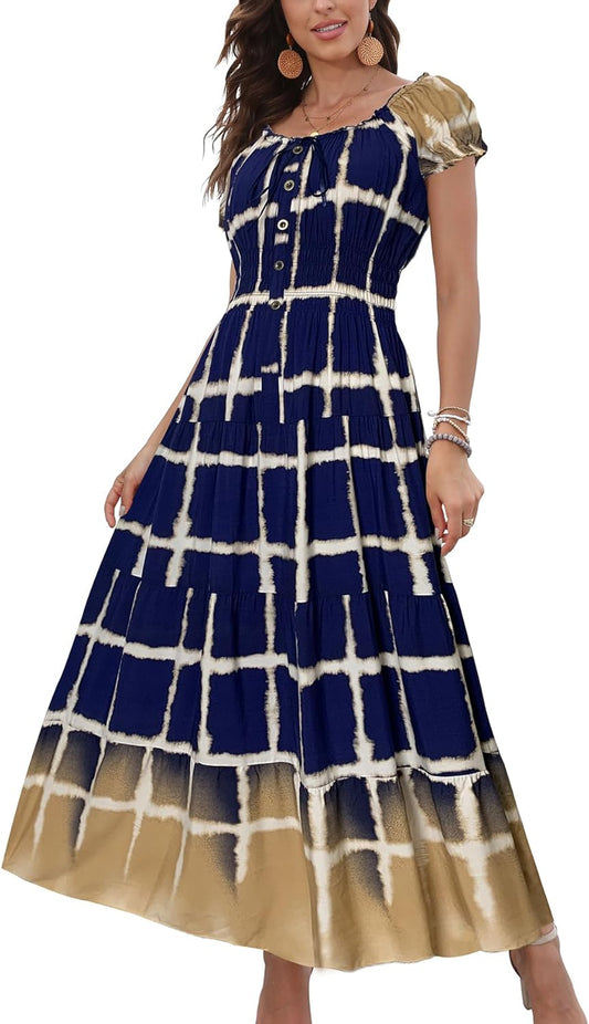 OSTOO Women's Boho Floral Print Maxi Dress for Summer Fun