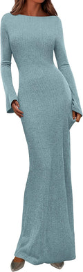 PRETTYGARDEN Ribbed Knit Long Sleeve Maxi Dress - Fall 2025 Formal