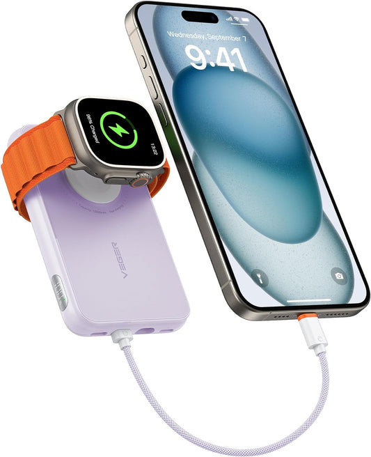 VEGER Portable Charger 10000mAh PD Fast Charge - iPhone 15/14/13 Pro Max - Purple