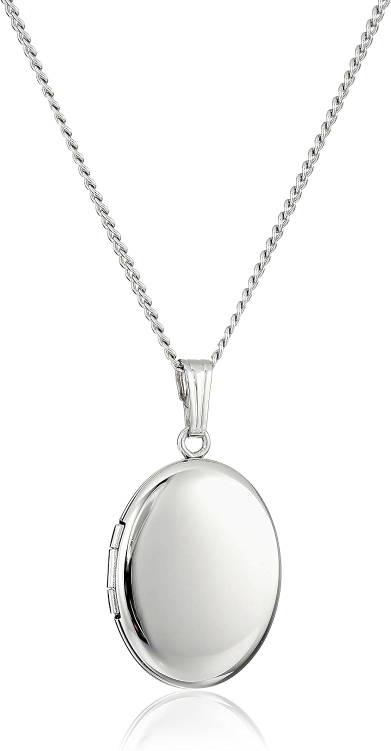 Sterling Silver Polished Oval Locket Necklace for Memories