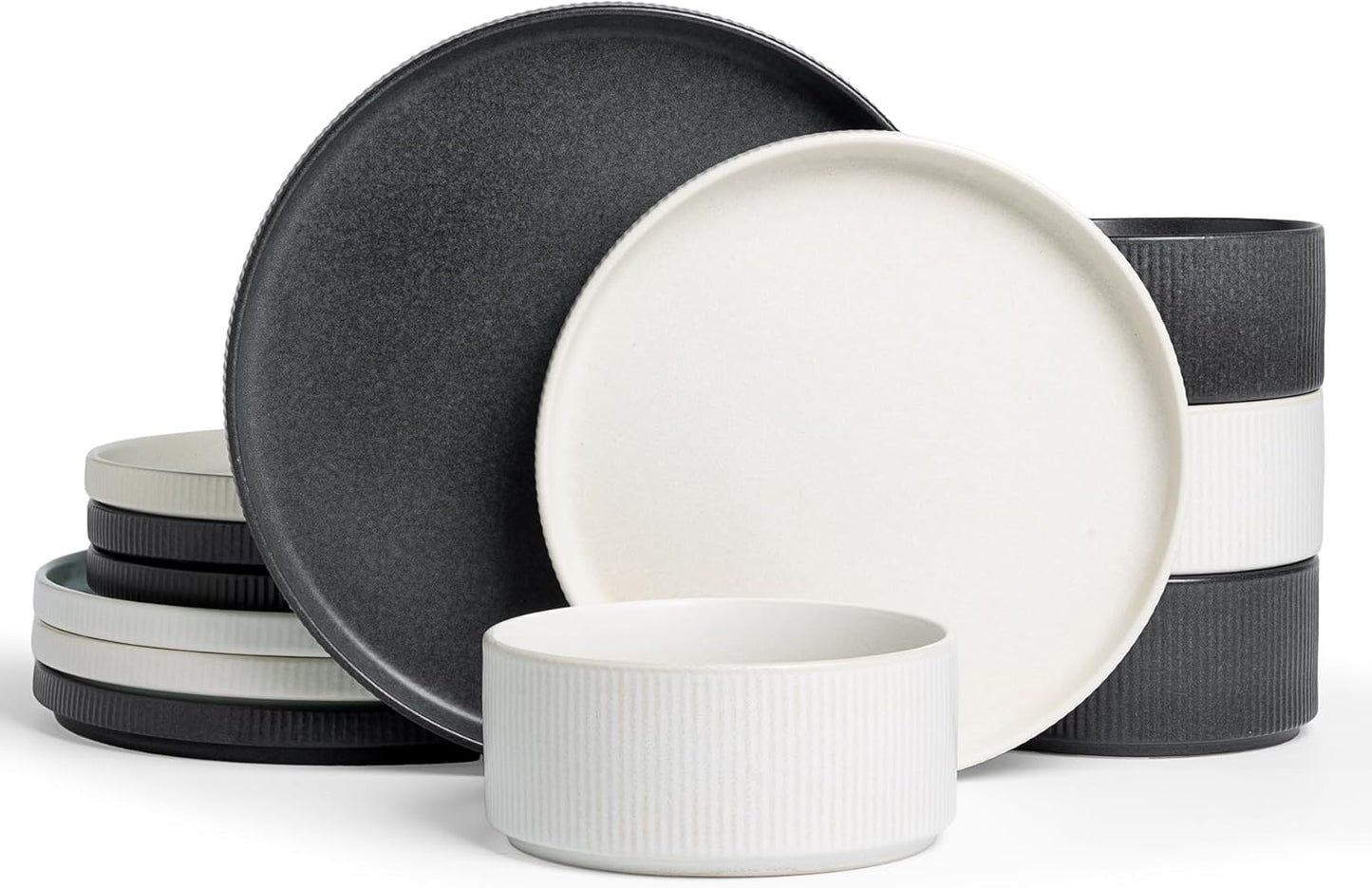 Famiware Star Dinnerware Set - Unique Ribbed Stoneware Dishes