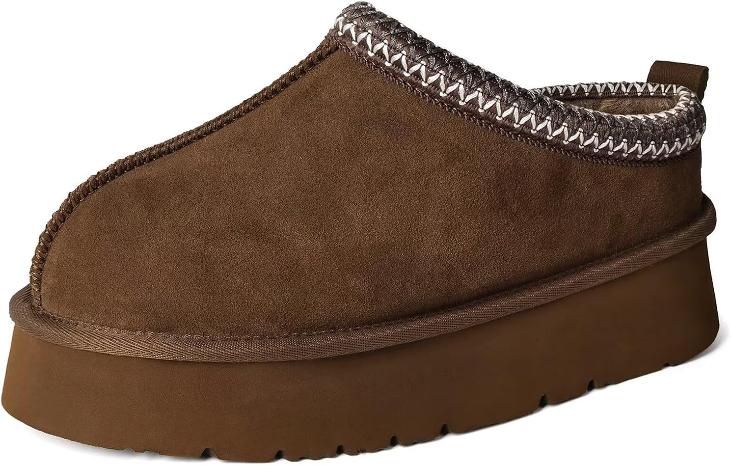 OOW Genuine Suede Platform Slippers with Memory Foam Comfort
