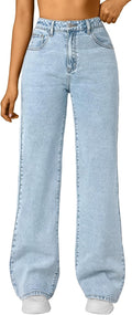 Trendy Queen Wide Straight Leg High Waisted Jeans - Stretchy Baggy Fit