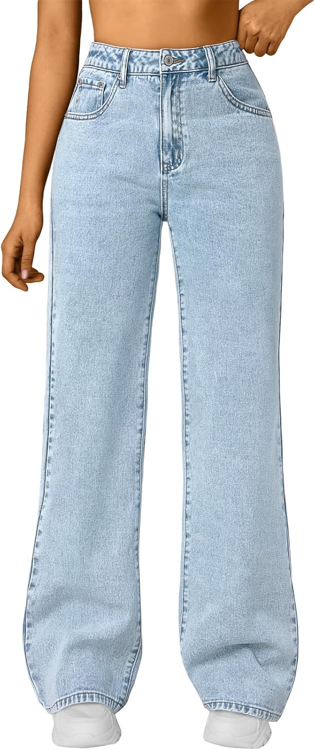Trendy Queen Wide Straight Leg High Waisted Baggy Jeans for Women