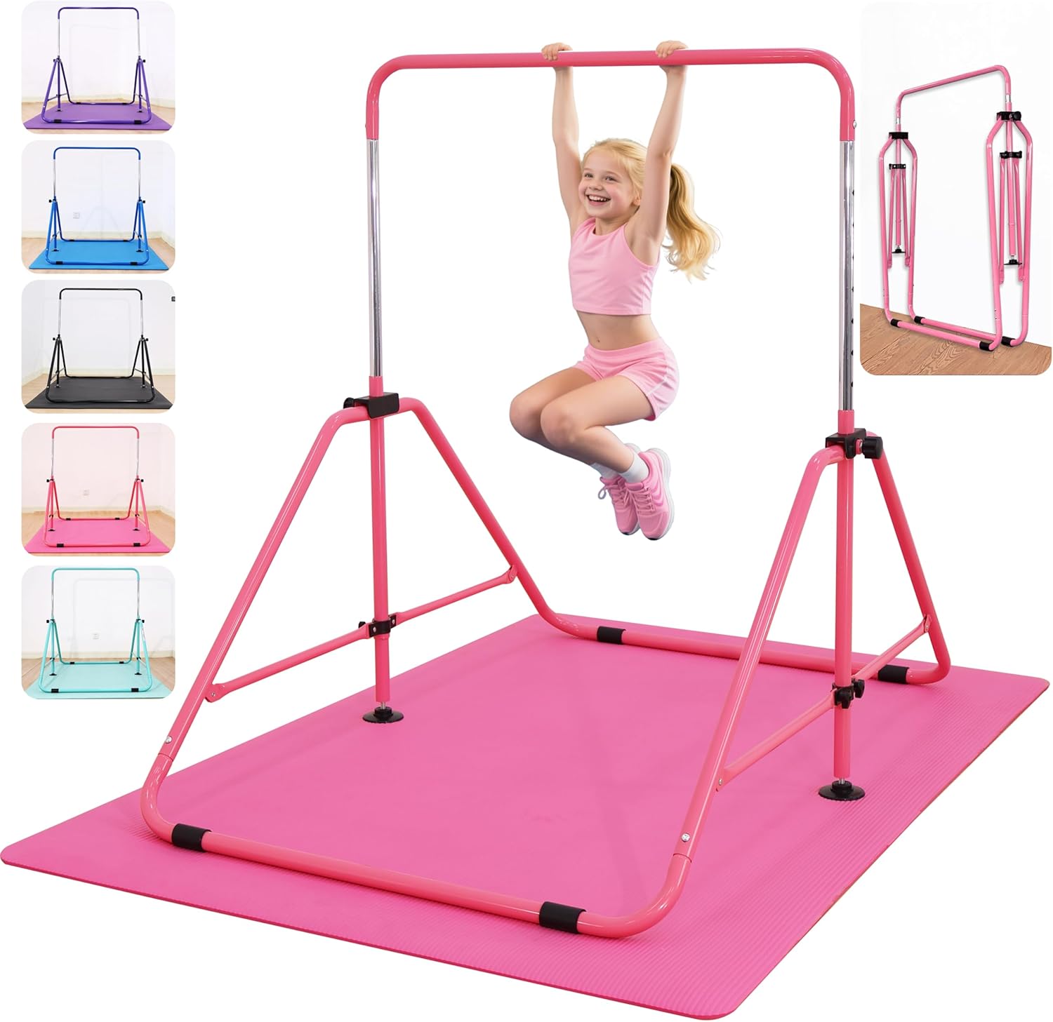Foldable Gymnastic Bar for Kids with Adjustable Height Levels