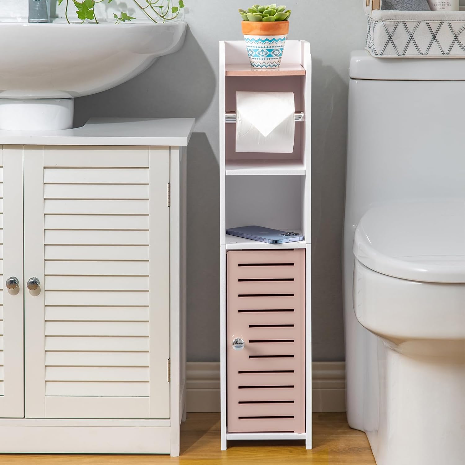 AOJEZOR Toilet Paper Holder Stand for Small Bathroom Storage