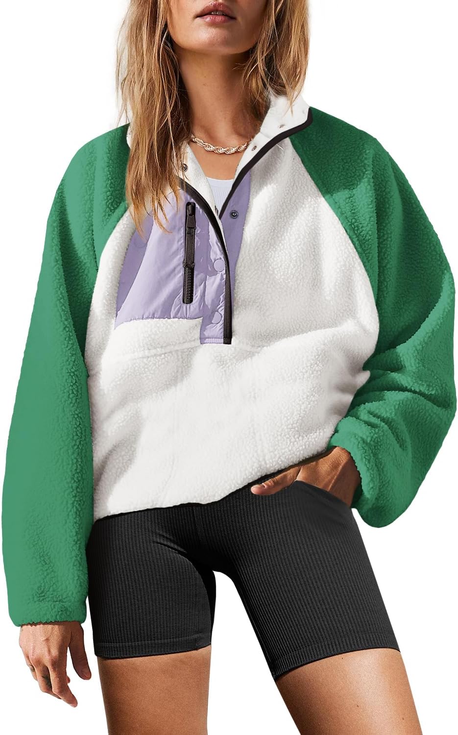 Yanekop Womens Fuzzy Fleece Pullover Sherpa Sweatshirt Jacket
