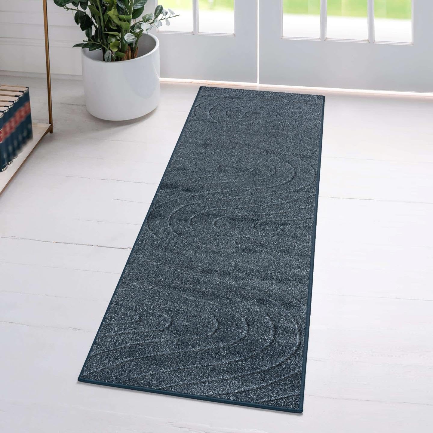 Modern Geometric Wave Blue 2x8 Area Rug for Stylish Spaces