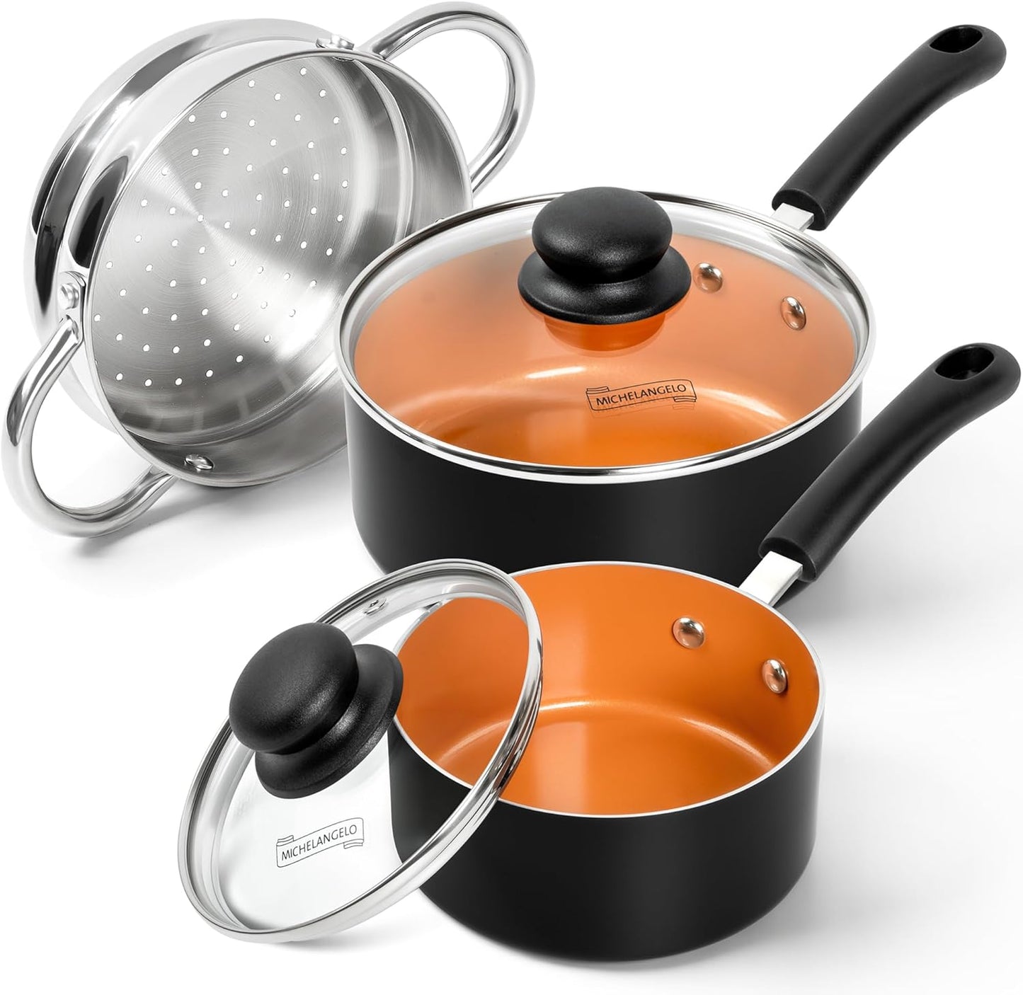 Nonstick Sauce Pan Set with Steamer for Healthy Cooking