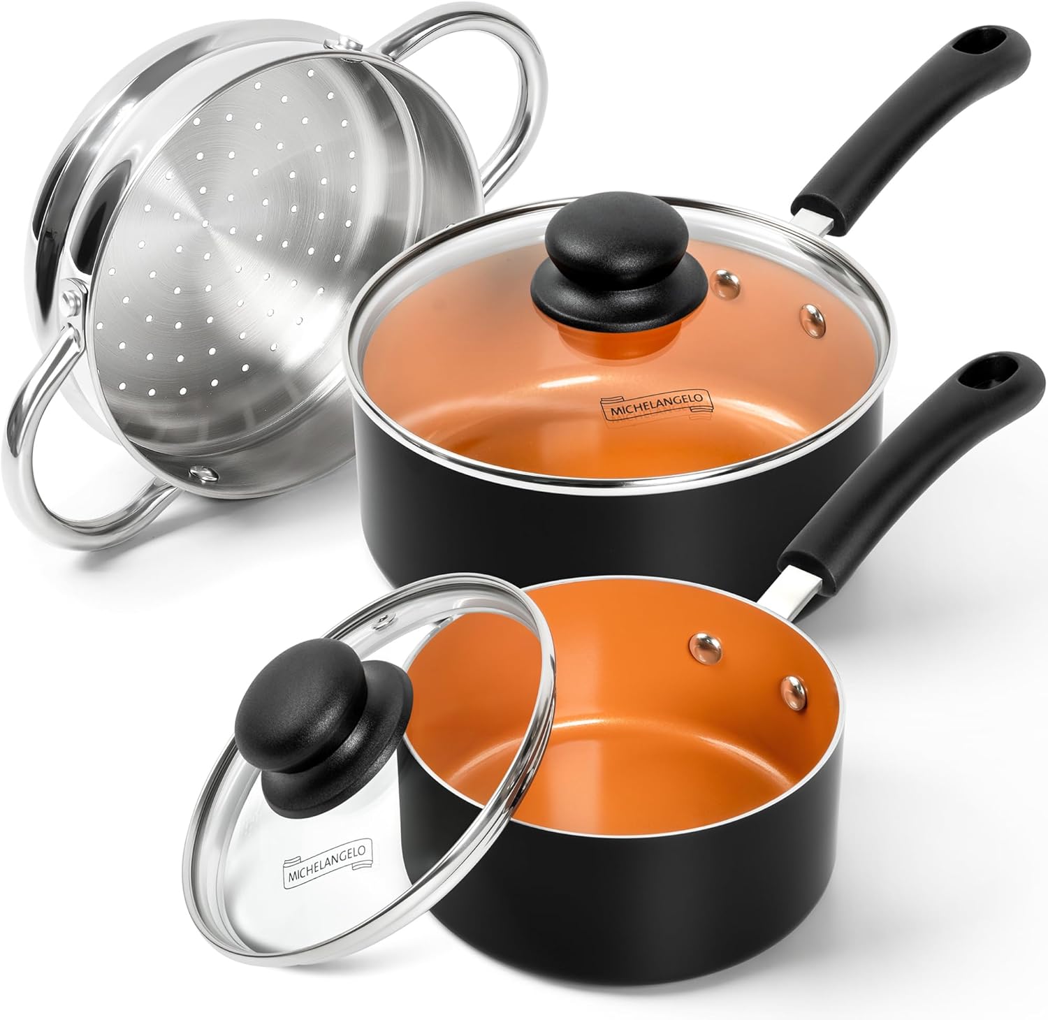 Nonstick Sauce Pan Set with Steamer for Healthy Cooking