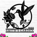Personalized Hummingbird Metal Sign - Custom Garden Name Sign