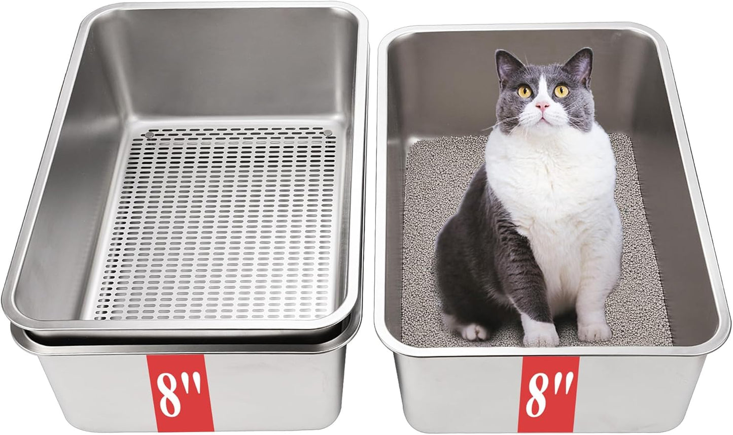 8in Sifting Cat Litter Box for Clumping Clay & Pine Pellets