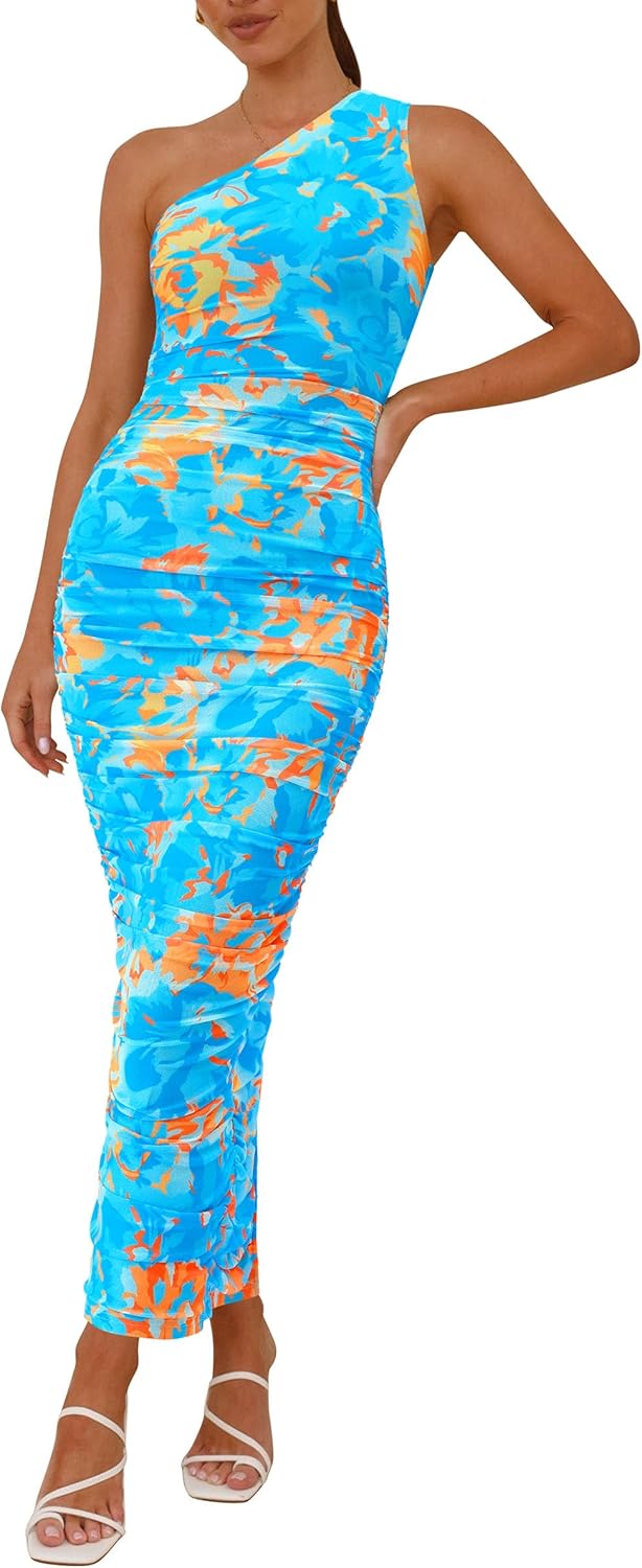 PRETTYGARDEN Women's One Shoulder Bodycon Dress for Summer Fun