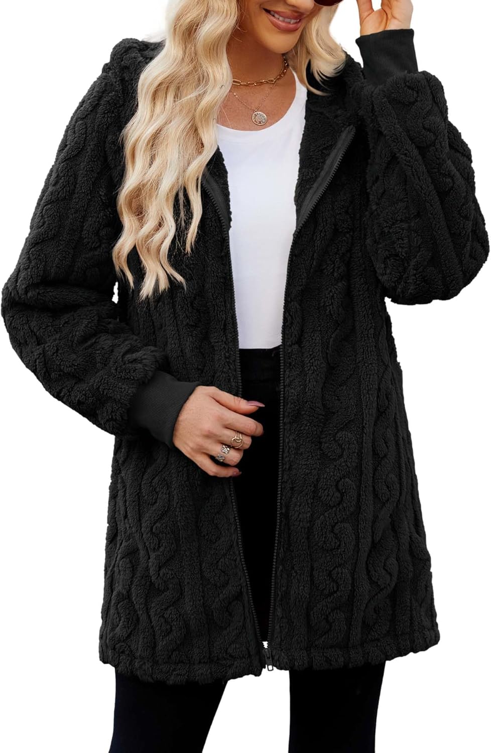 ReachMe Womens Fleece Zip Up Jacket for Cozy Winter Wear