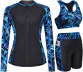 3 Piece Rash Guard Swimsuit for Women - Long Sleeve Zip Jacket Set