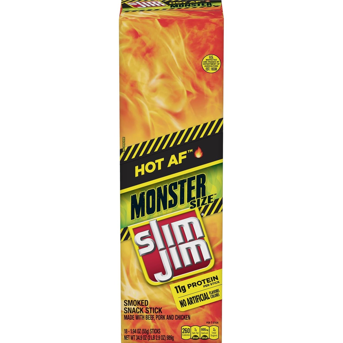 Slim Jim Monster Smoked Meat Sticks, Hot AF Flavor, High Protein