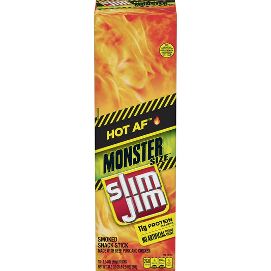 Slim Jim Monster Smoked Meat Sticks, Hot AF Flavor, High Protein