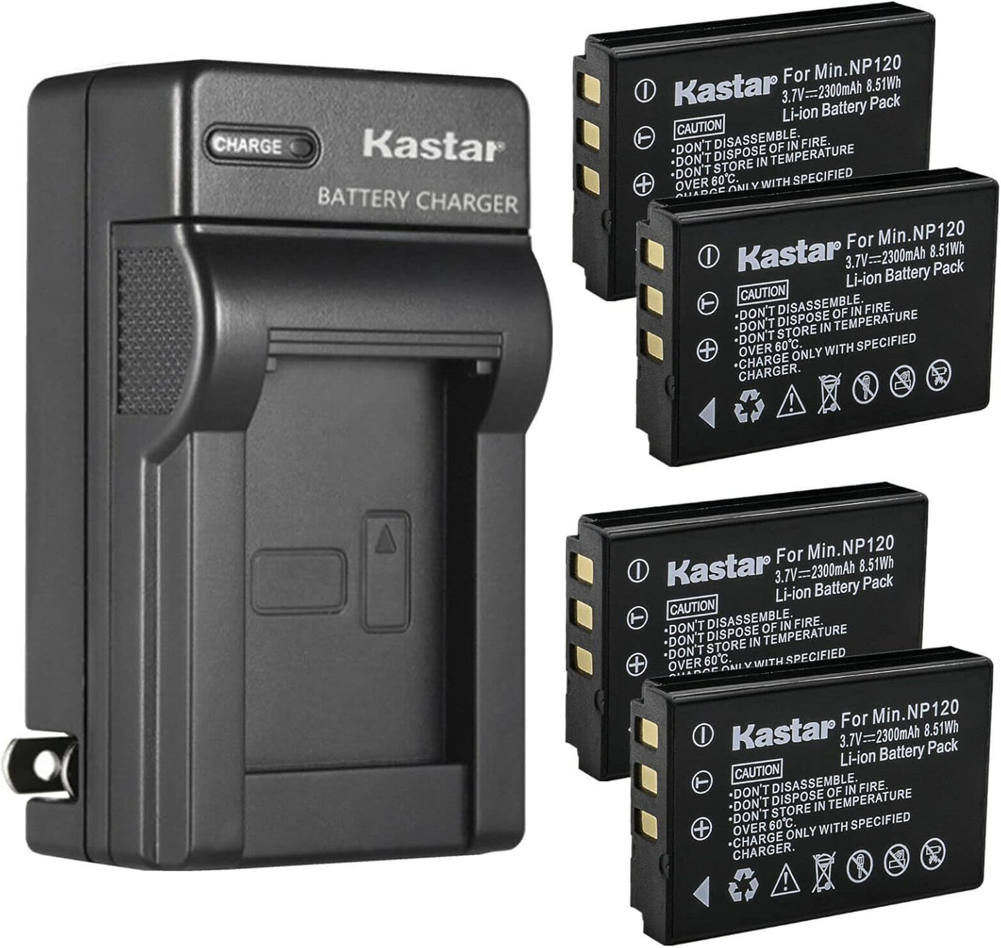 Kastar 4-Pack Q120 Battery and AC Wall Charger for MINOLTA