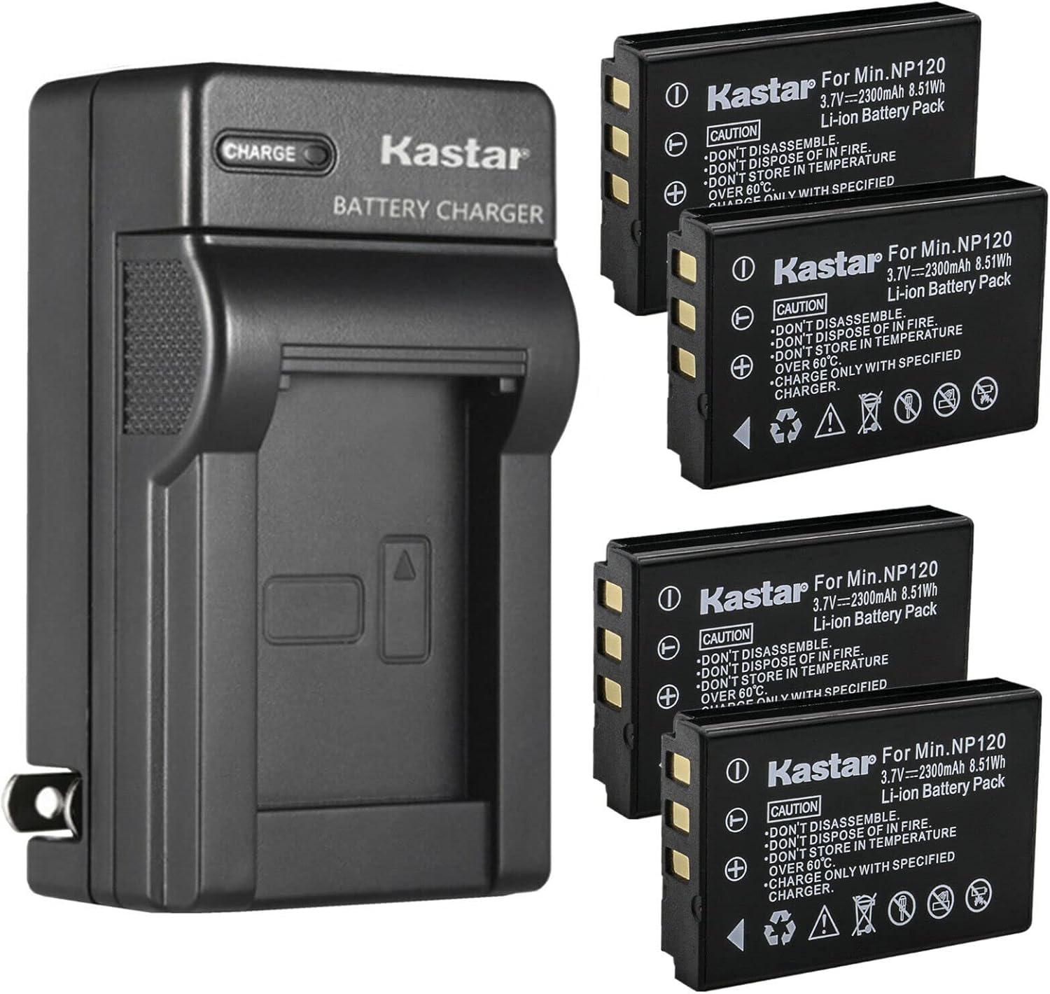 Kastar 4-Pack Q120 Battery and AC Wall Charger for MINOLTA