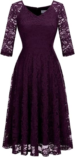 Dressystar Long-Sleeve A-Line Lace Bridesmaid Dress for Weddings