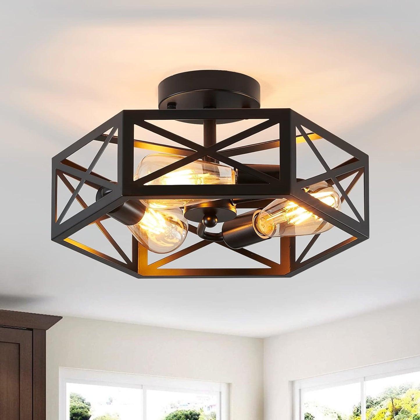 Modern Farmhouse 3-Light Black Ceiling Light Fixture for Home