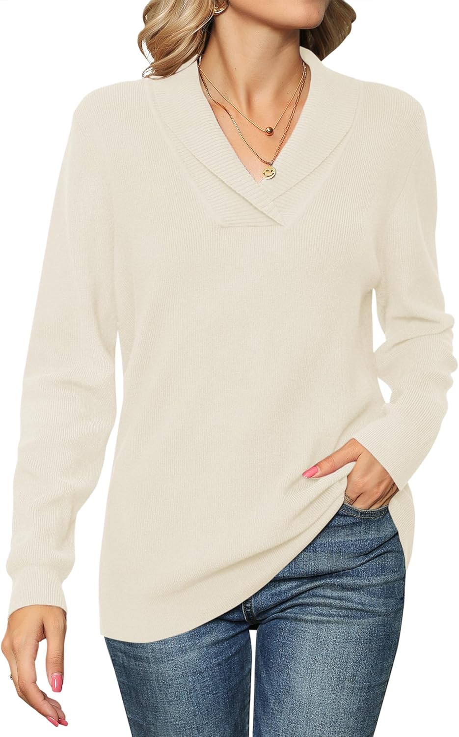 Ivicoer Women Long Sleeve V Neck Pullover Sweater for Style