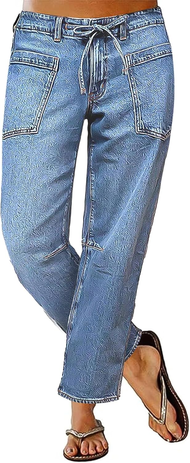 Flamingals Women's Mid Waist Straight Leg Jeans for Casual Chic