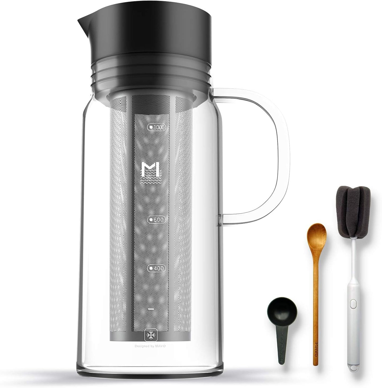 MAVOCOFFEE Glass Cold Brew Maker, 1L Stainless Filter - Refreshing Homemade Iced Coffee!