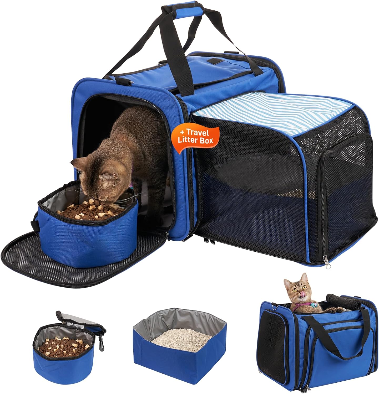 Expandable Cat Carrier with Litter Box for Travel Comfort