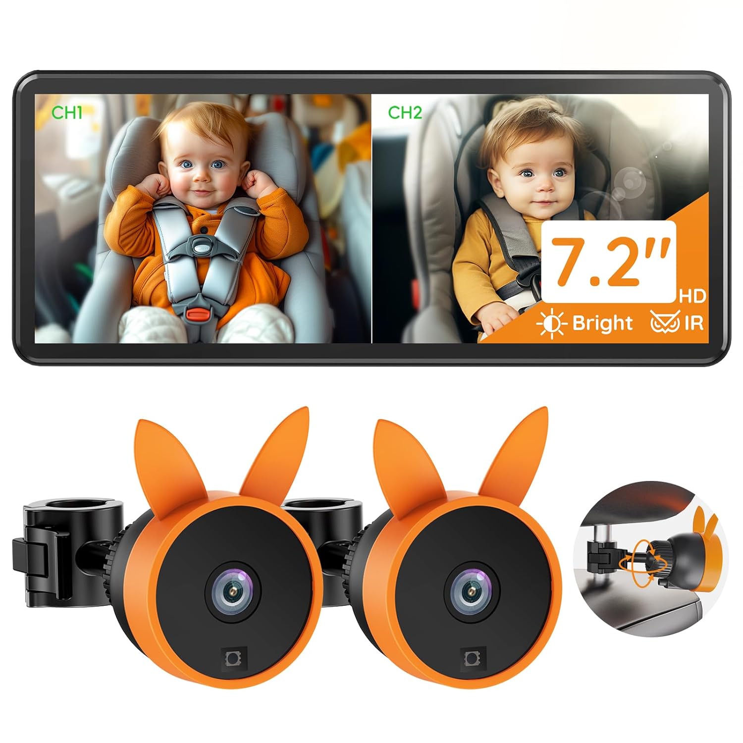 Dual Baby Car Camera with 7.2 HD Screen for SUVs and Trucks