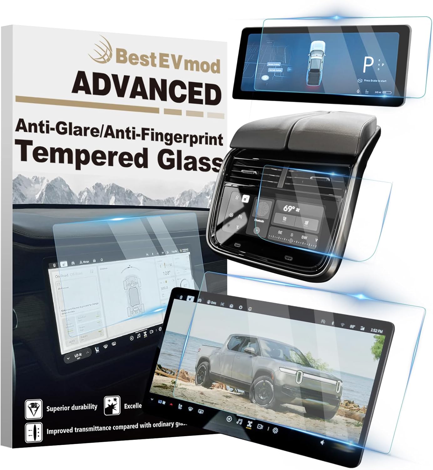 BestEvMod Matte Screen Protectors for Rivian R1T & R1S 2022-2026