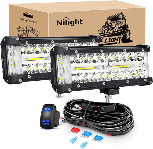 Nilight Side Shooter LED Light Bar 7 Inch Combo for Off Road Use