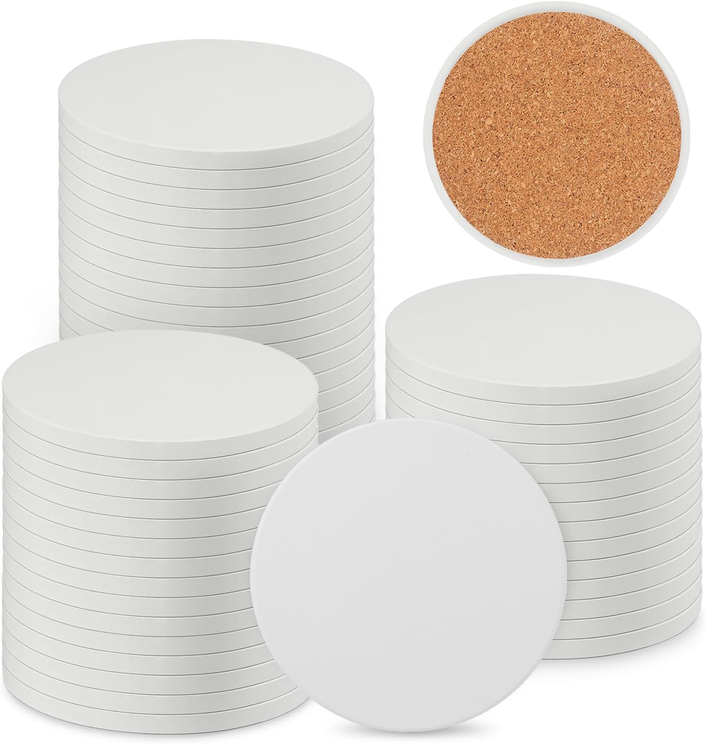 50 Pieces 4 Inch Round Blank Ceramic Coasters for DIY Crafts