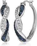 Sterling Silver Rhodium Plated Twisted Crystal Hoop Earrings - Elegant